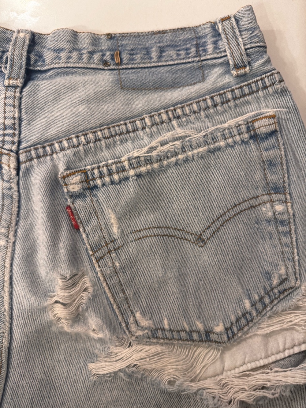 Vintage 1990’s Levi’s Denim cut off shorts. Extremely distressed. Button fly. - Picture 3 of 4